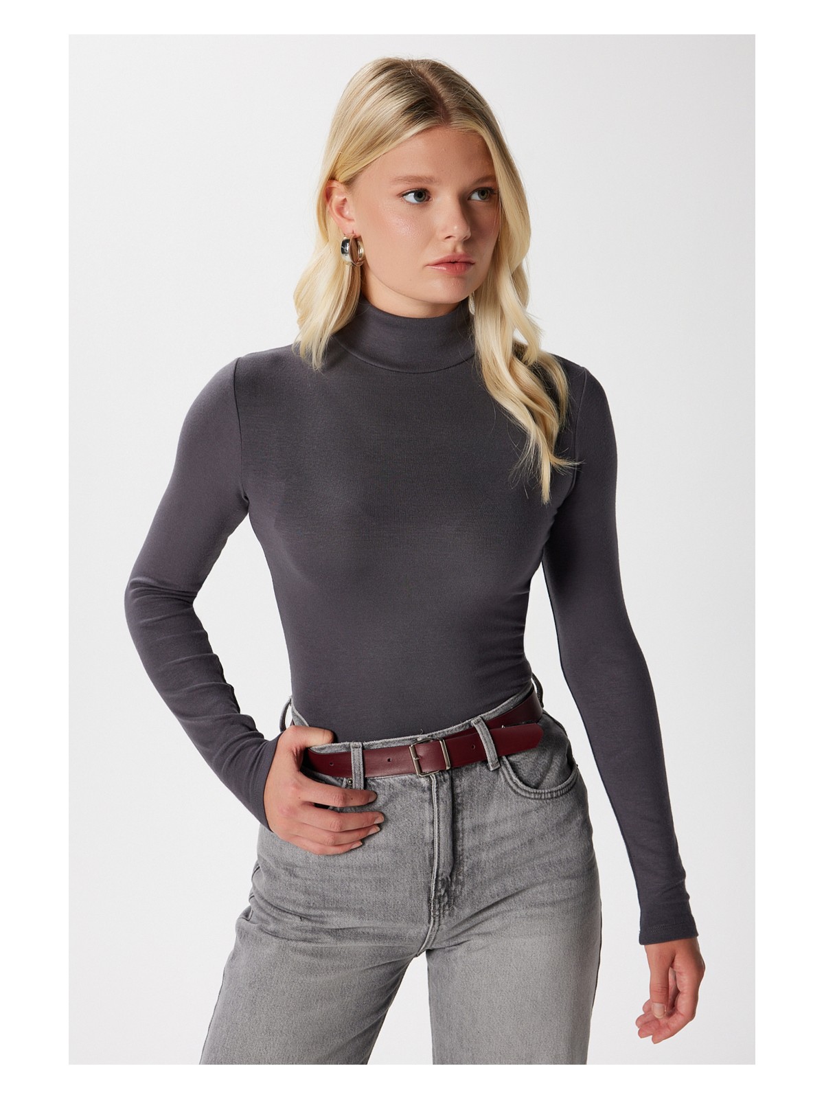 Ritnice Kadın Feel Lux Touch Dik Yaka Bej Uzun Kol Soft Bluz - Görsel 8