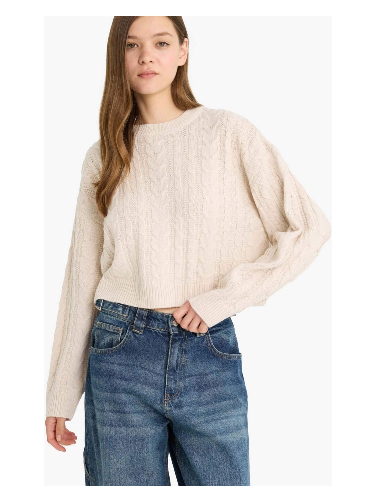 DeFacto Regular Fit Bisiklet Yaka Triko Kazak T4518AZ25WN - Görsel 4