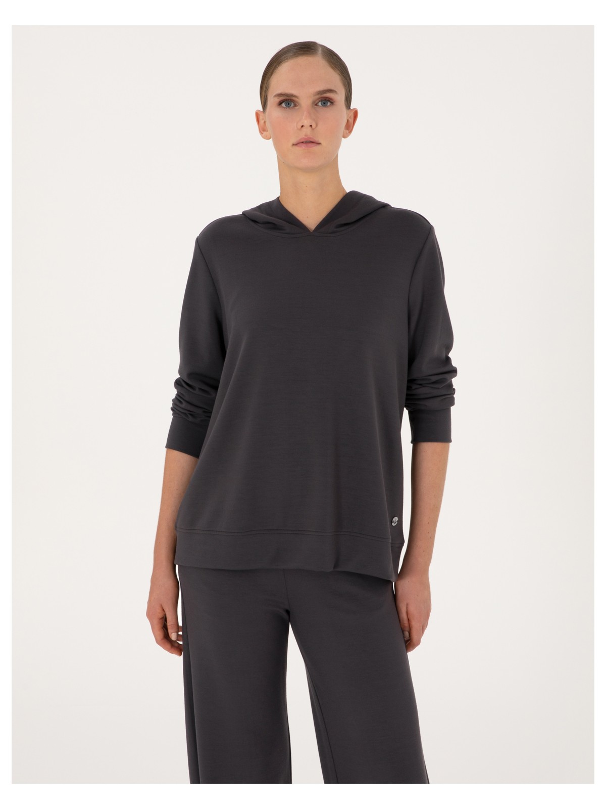 Pierre Cardin Kadın Antrasit Oversize Modal Karışımlı Kapüşonlu Sweatshirt 50314972-VR006