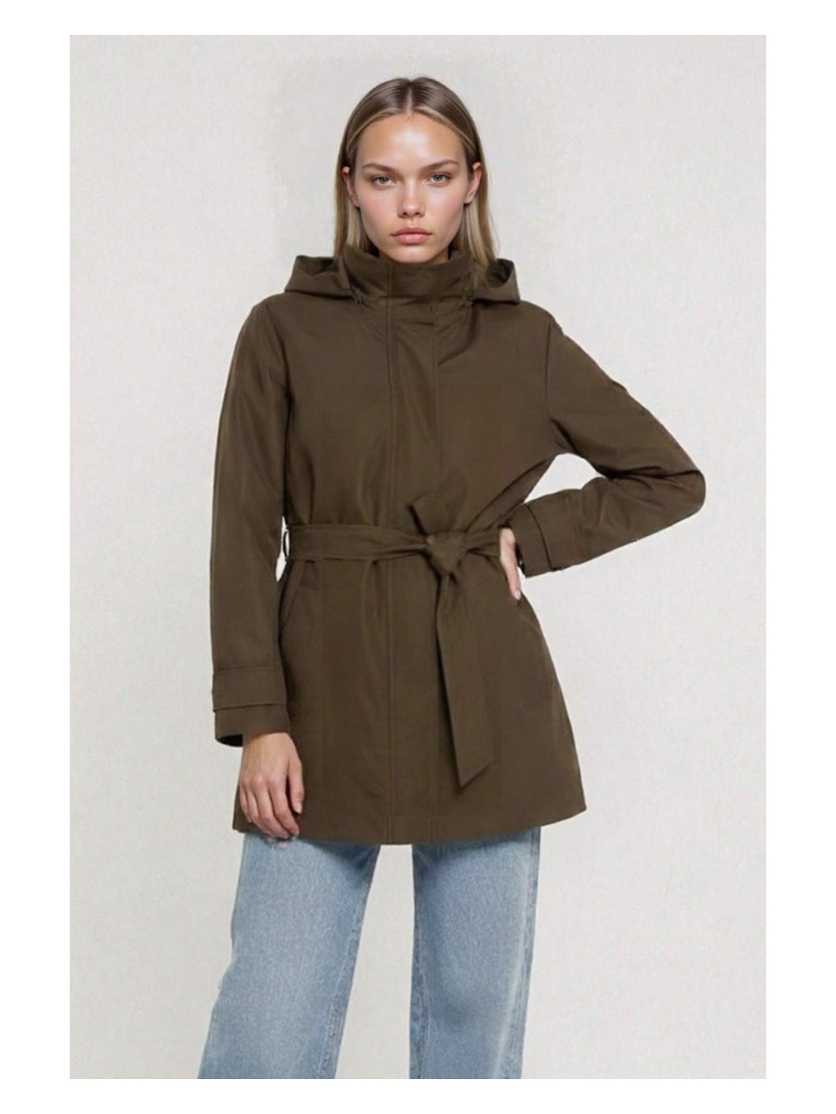 DeFacto Regular Fit Kapüşonlu Kemerli Trençkot E8582AX25AU