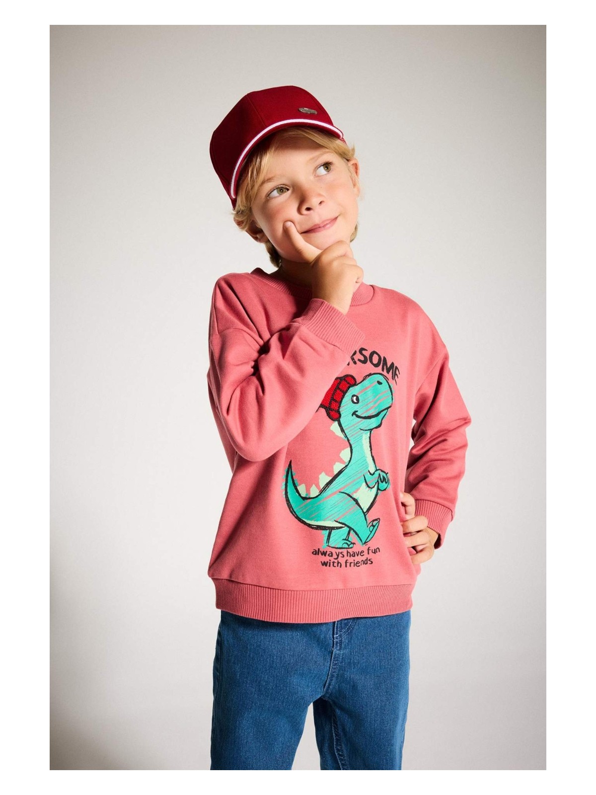 DeFacto Bisiklet Yaka Dinozor Baskılı İçi Yumuşak Tüylü Sweatshirt Erkek Bebek F4531A525AU