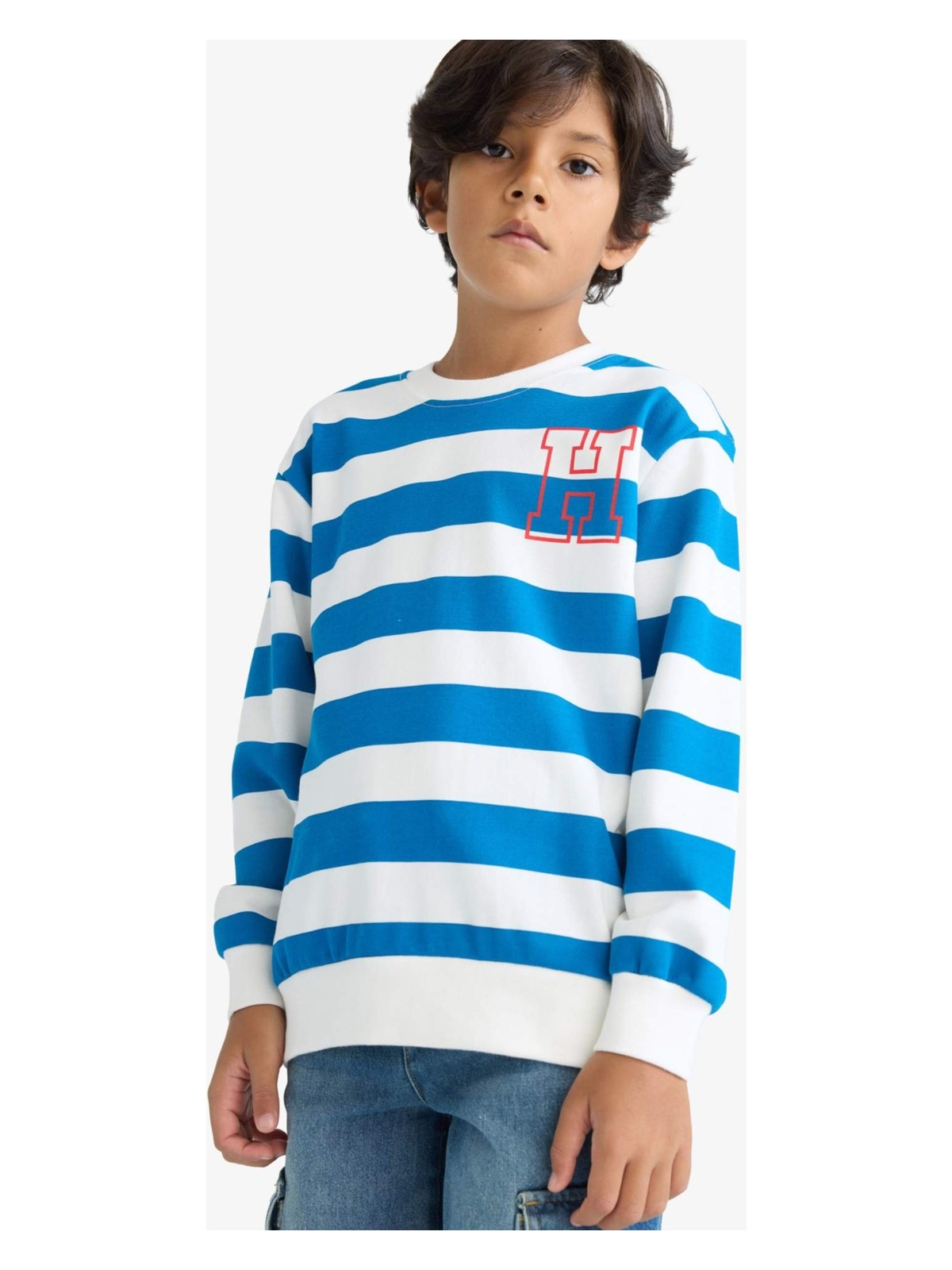 DeFacto Bisiklet Yaka Çizgili Sweatshirt Erkek Çocuk F4694A825AU