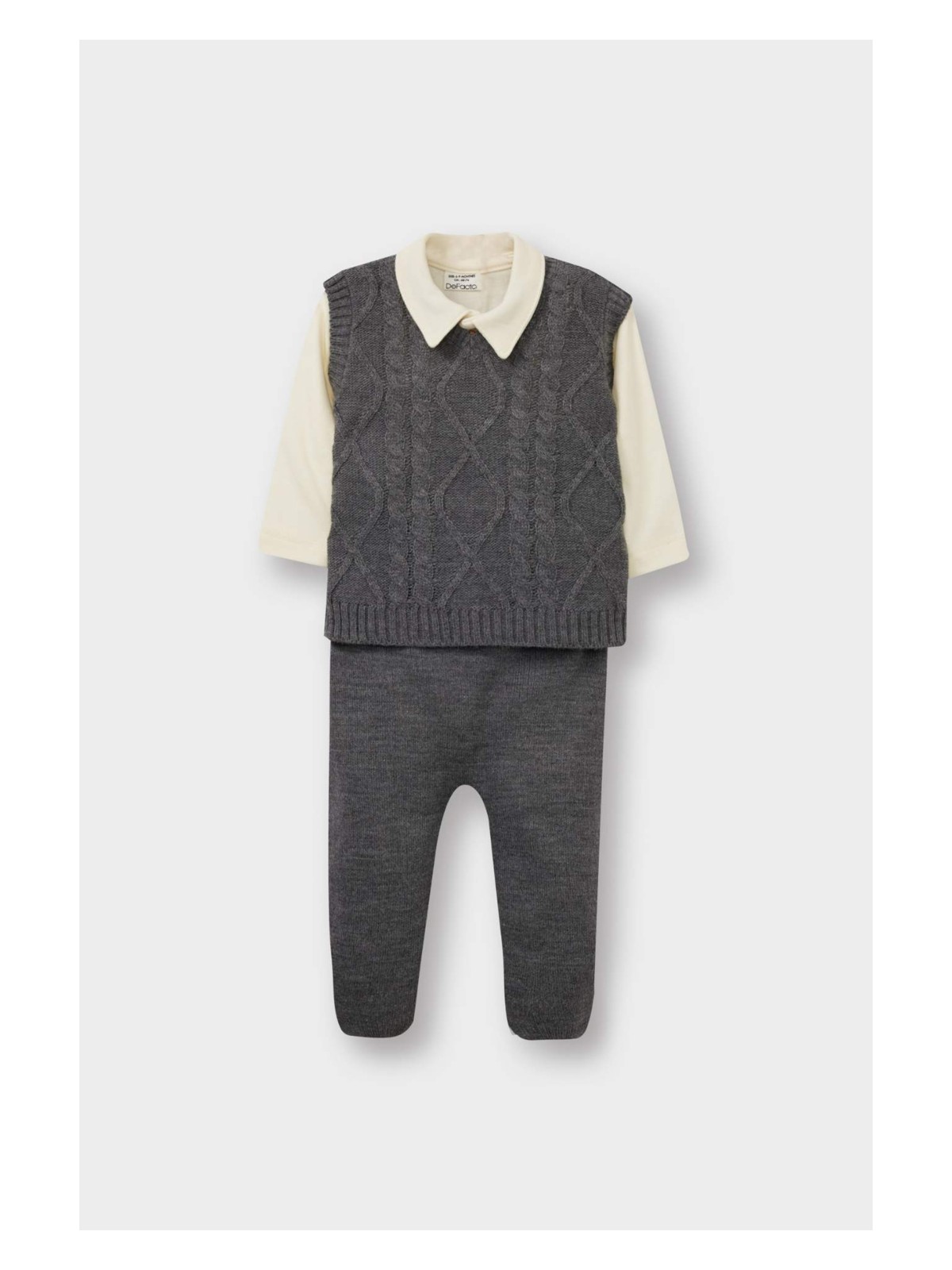 DeFacto 3'lü Takım Triko Yelek Uzun Kollu Çıtçıtlı Body Pantolon Erkek Bebek C9597A525WN