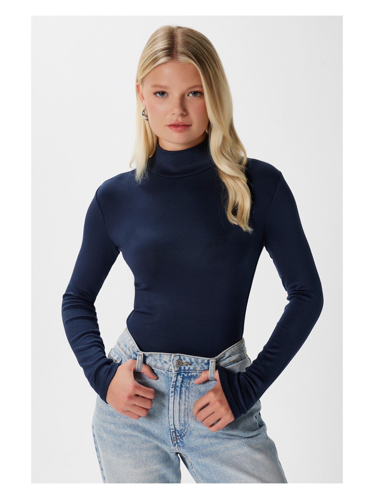 Ritnice Kadın Feel Lux Touch Dik Yaka Bej Uzun Kol Soft Bluz - Görsel 7