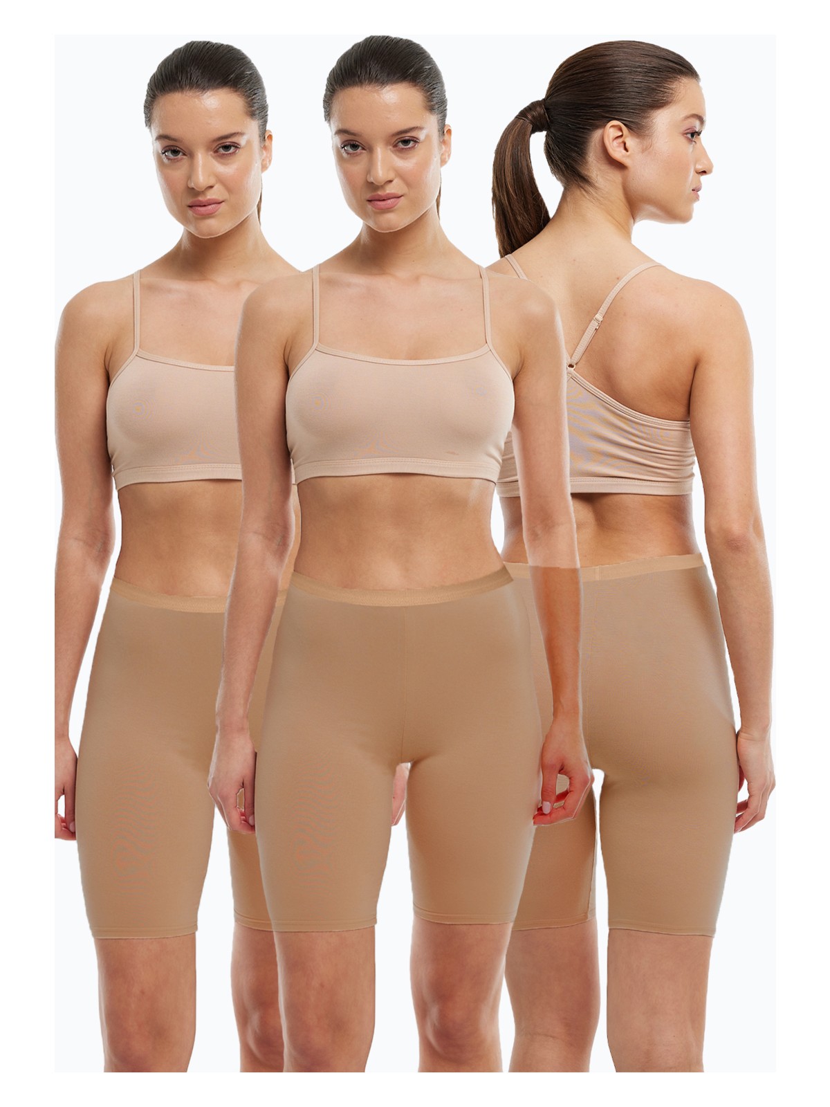 Malabadi Kadın 3 Adet Cappuccino Iç Göstermeyen Görünmez Dizüstü Iz Yapmayan Modal Yüksek Bel Tayt 3M113