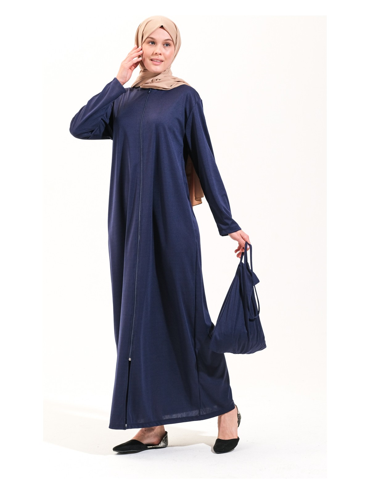 Plistre 2258_PRATIK Fermuarlı Tesettür Namaz Elbisesi Lacivert Ferace