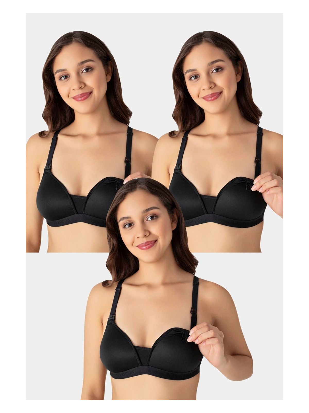 Arma Yıldız 3'lü Paket Siyah Kadın Balensiz Kaplı Emzirme Sütyeni Göğüs Ucu Görünmez Pamuklu Yumuşak Dokulu