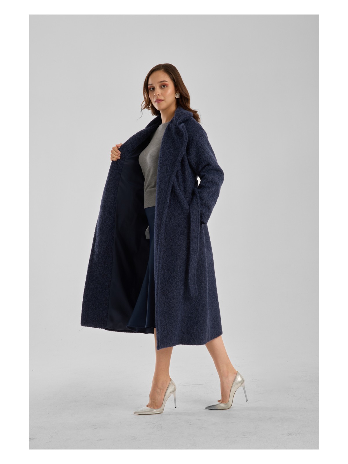 Bolivente Antrasit Buklet Kaşe Oversize Kaban - Görsel 7