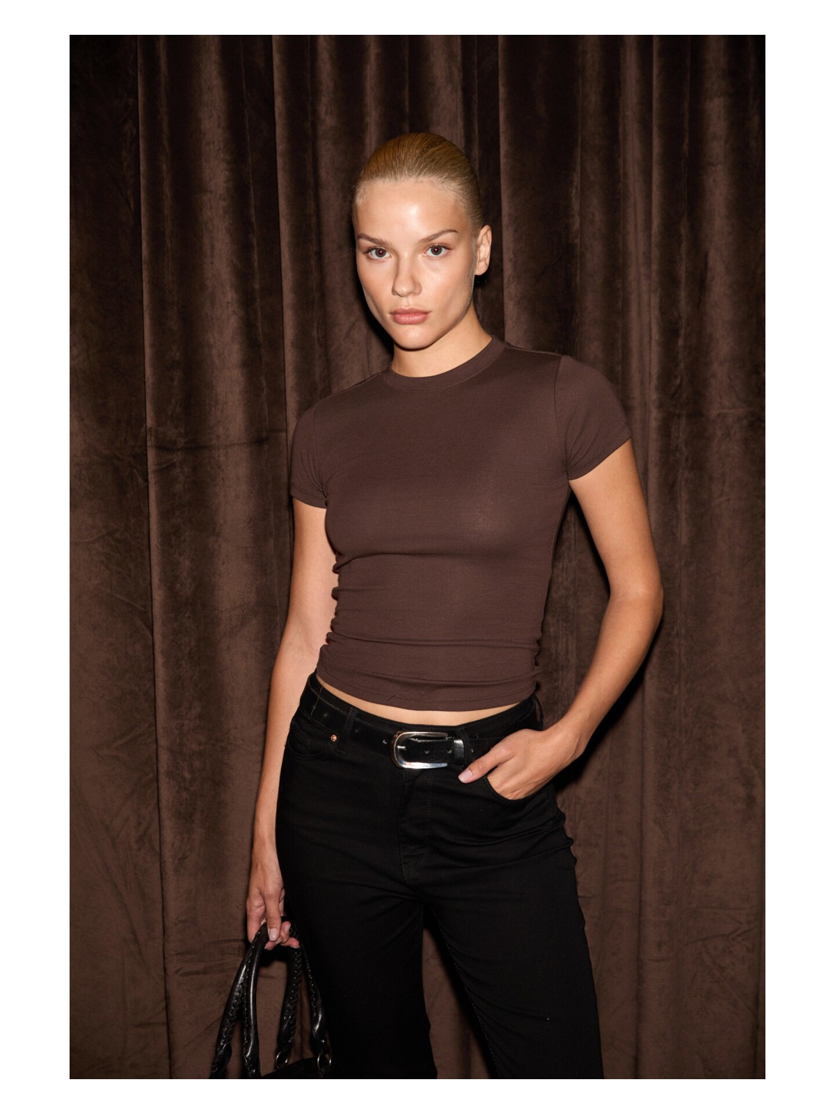 Grimelange HOPEWELL Kadın Yuvarlak Yaka Örme Slim Fit Beyaz T-Shirt - Görsel 7