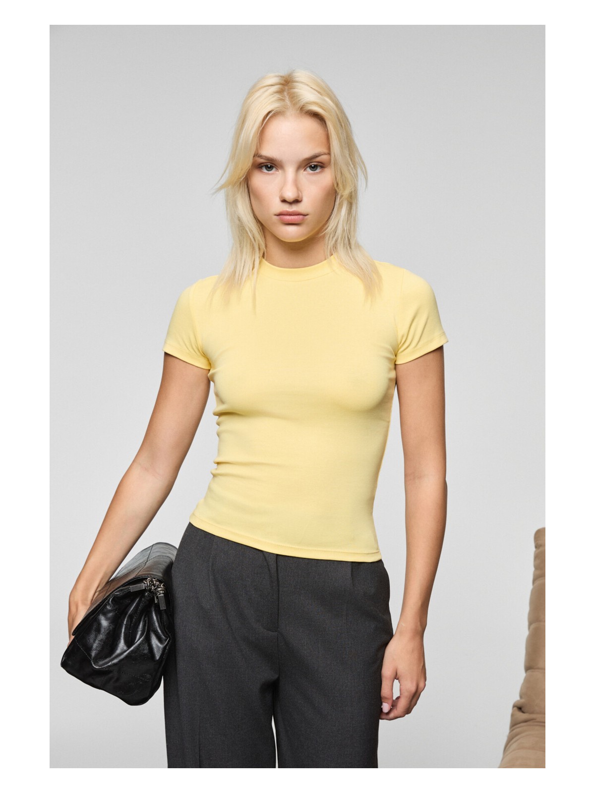 Grimelange HOPEWELL Kadın Yuvarlak Yaka Örme Slim Fit Beyaz T-Shirt - Görsel 9