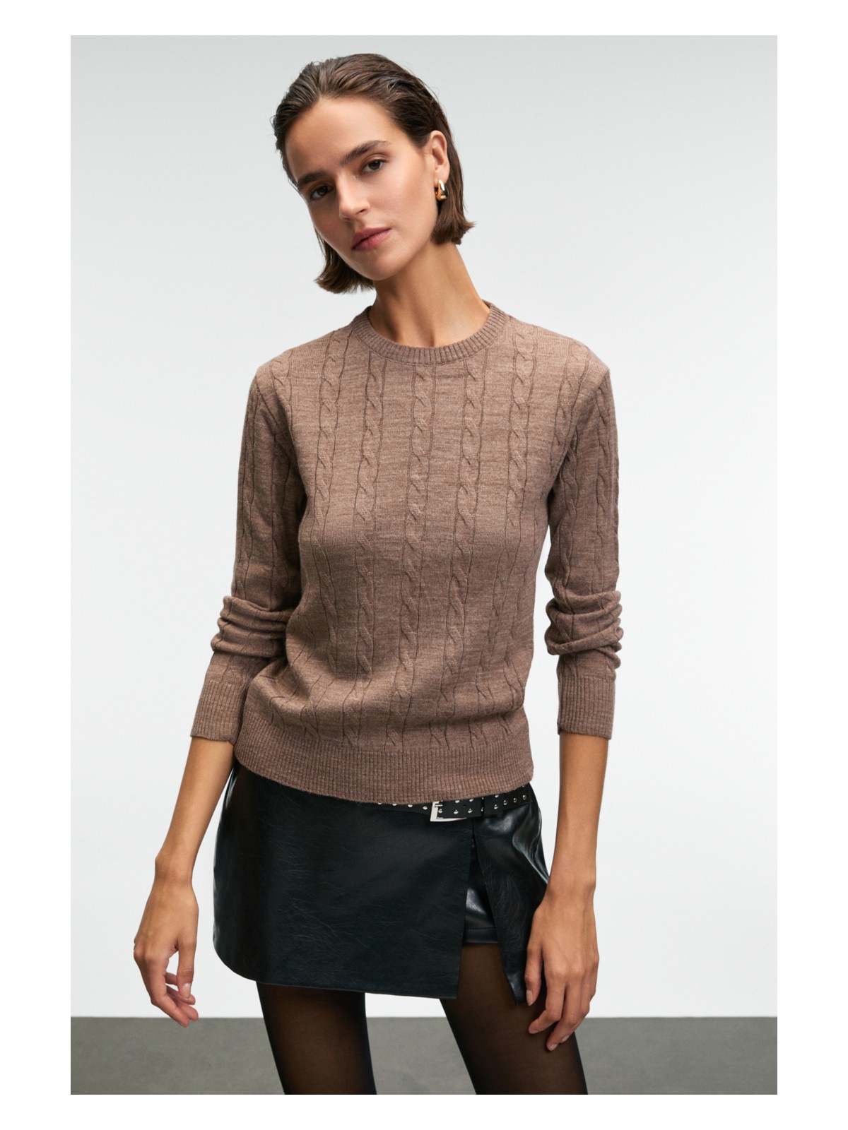 Grimelange QUERIDA Kadın Yuvarlak Yaka Saç Örgülü Regular Fit Triko Kırmızı Kazak - Görsel 4