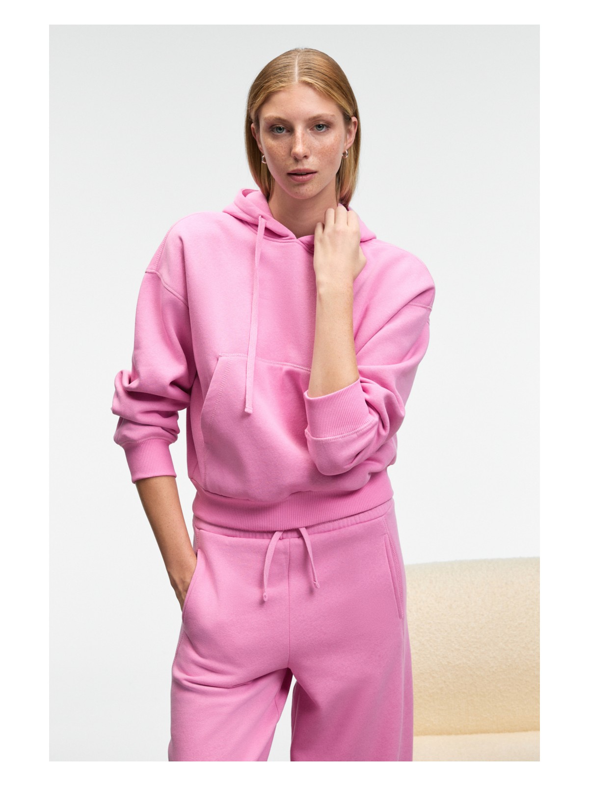 Grimelange SELENE Kadın Kapüşonlu Kangru Cepli Regular Fit Pembe Sweatshirt