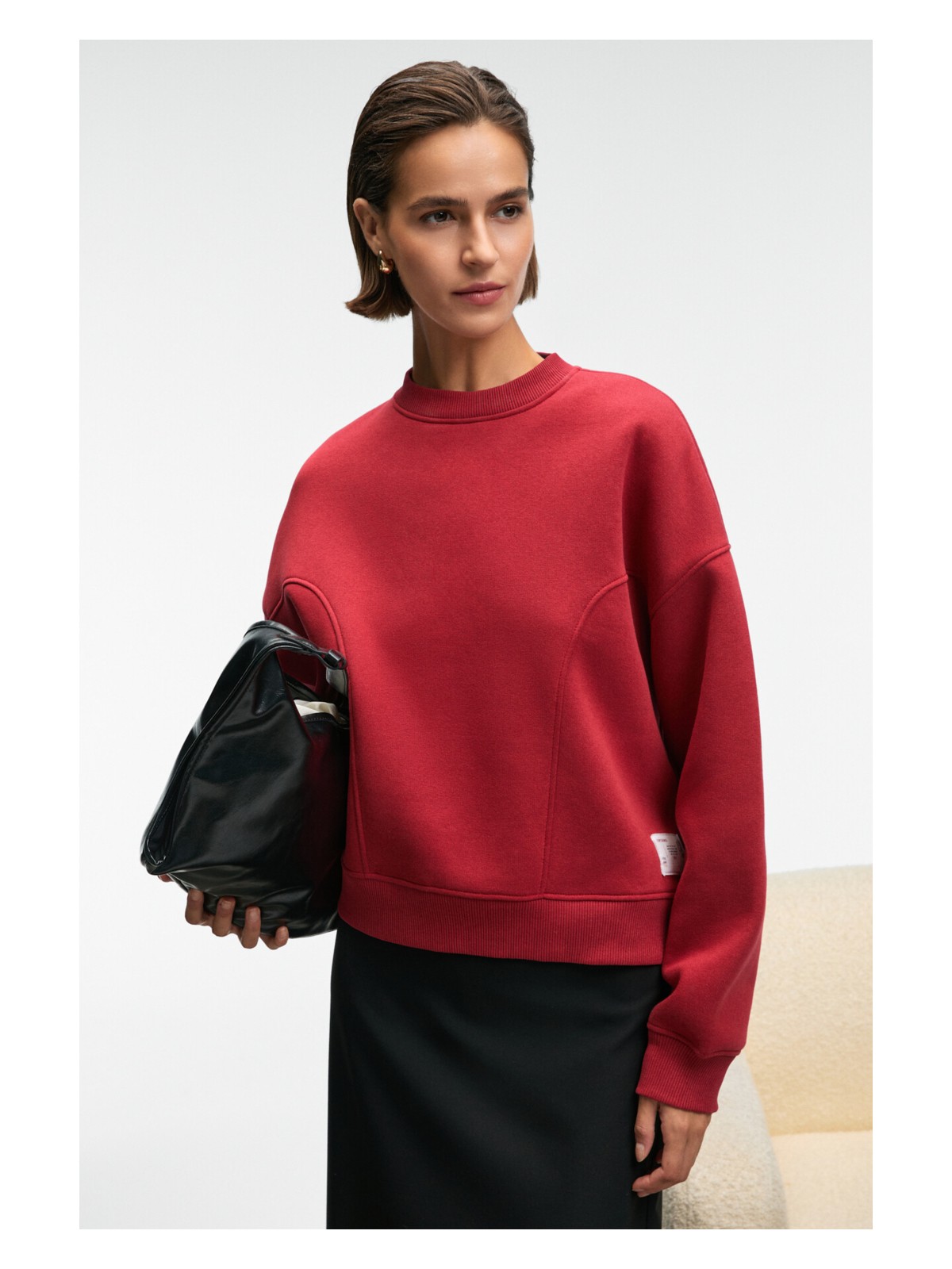 Grimelange SERENYA Kadın Pamuklu Etiket Detaylı Bisiklet Yaka Vizon Sweatshirt - Görsel 6