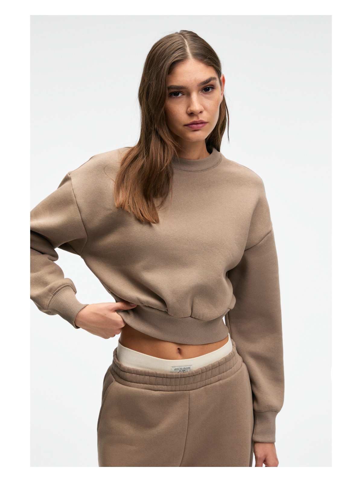 Grimelange KARALIS Kadın Pamuklu Bisiklet Yaka Crop Grimelanj Sweatshirt - Görsel 5