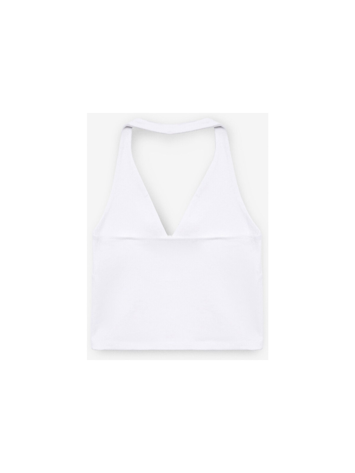 Grimelange MORIENNE Kadın Halter Yaka Kalın Askılı Sırtı Açık Crop Beyaz Bluz - Görsel 3