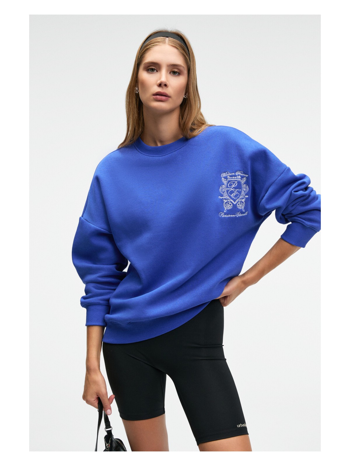 Grimelange AUDRA Kadın Oversize Yuvarlak Yaka Nakış Detaylı Bordo Sweatshirt - Görsel 4