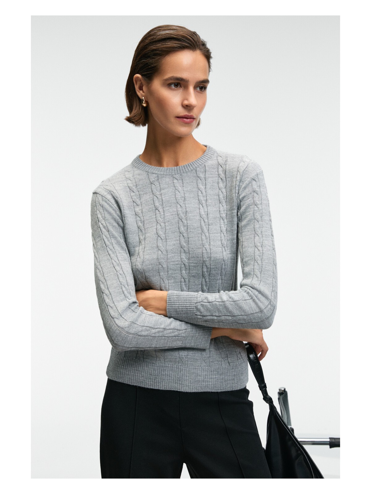 Grimelange QUERIDA Kadın Yuvarlak Yaka Saç Örgülü Regular Fit Triko Kırmızı Kazak - Görsel 3