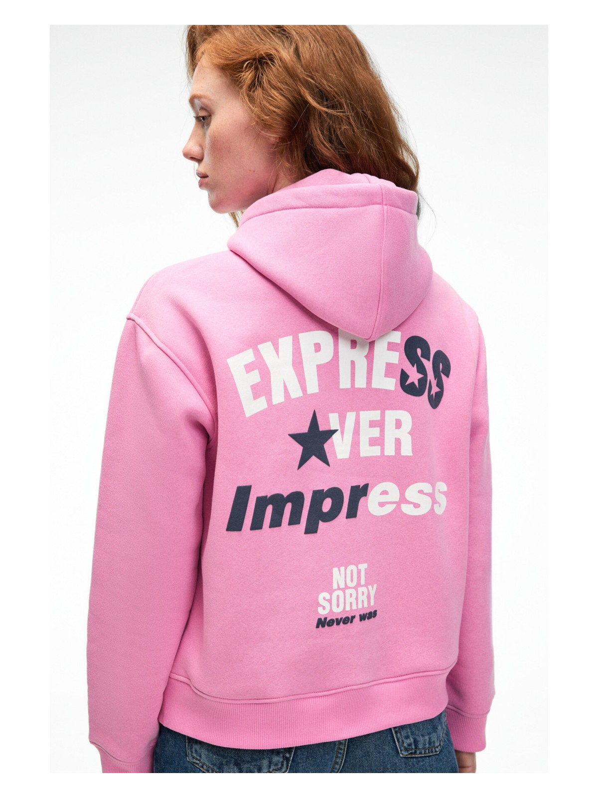 Grimelange YUMEA Kadın Oversize Kapüşonlu Baskılı Grimelanj Sweatshirt - Görsel 4