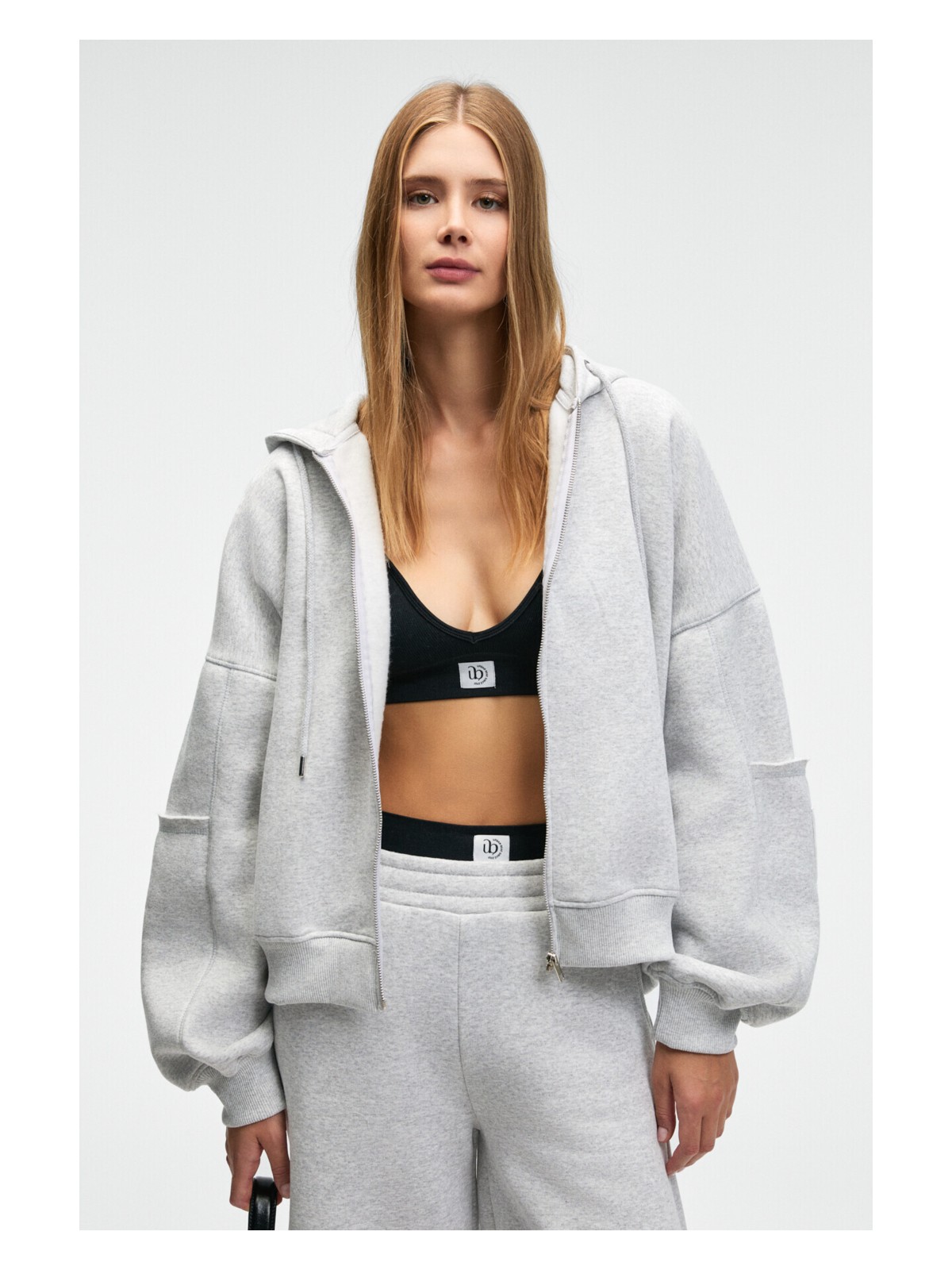 Grimelange VIVIENNE Kadın Metal Fermuarlı Kapüşonlu Kolda Süs Etiket Ve Cep Detaylı Antrasit Sweatshirt - Görsel 3