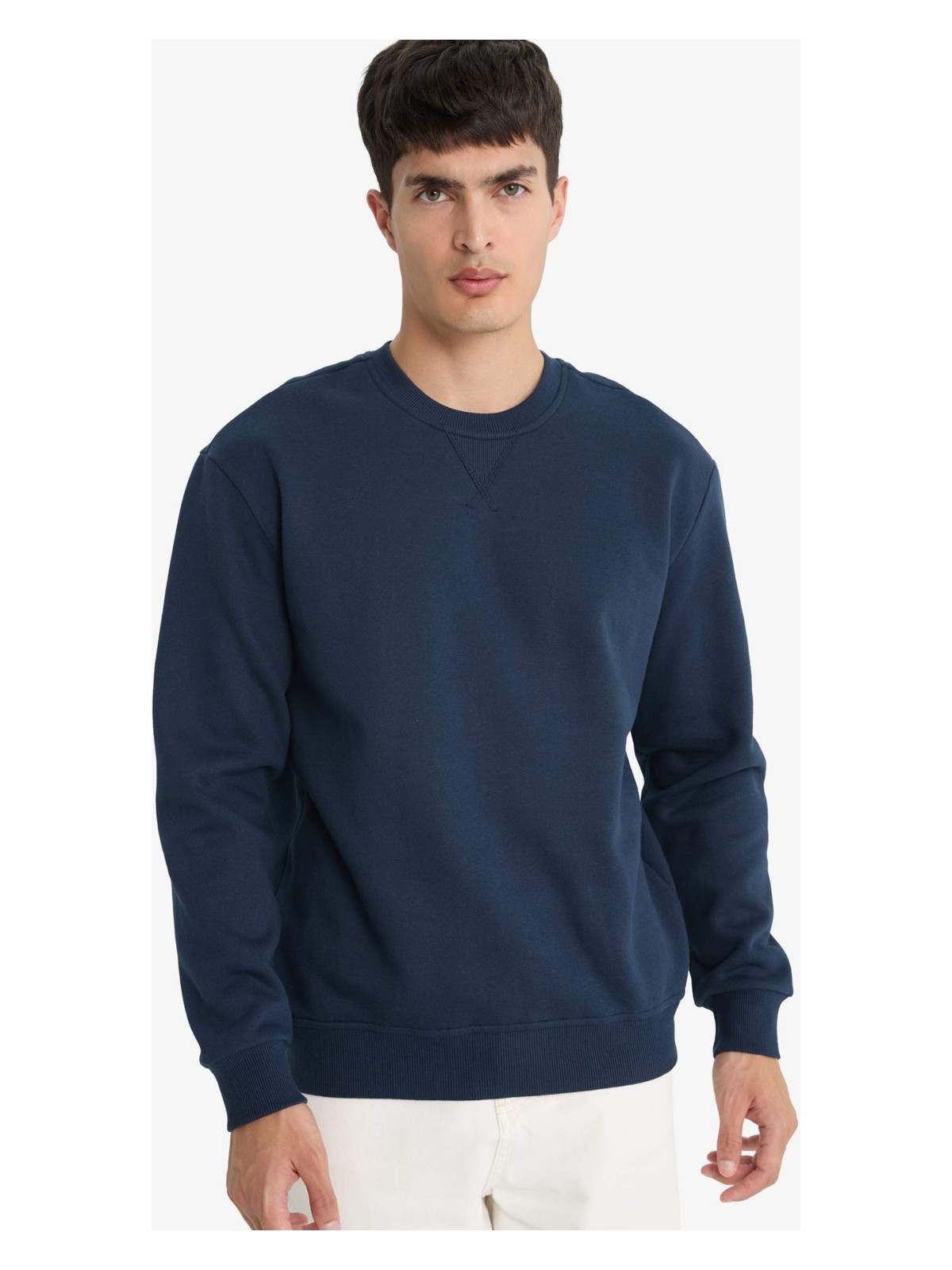 DeFacto Regular Fit Bisiklet Yaka Basic Düz Kalın Sweatshirt T3777AZ25AU - Görsel 3