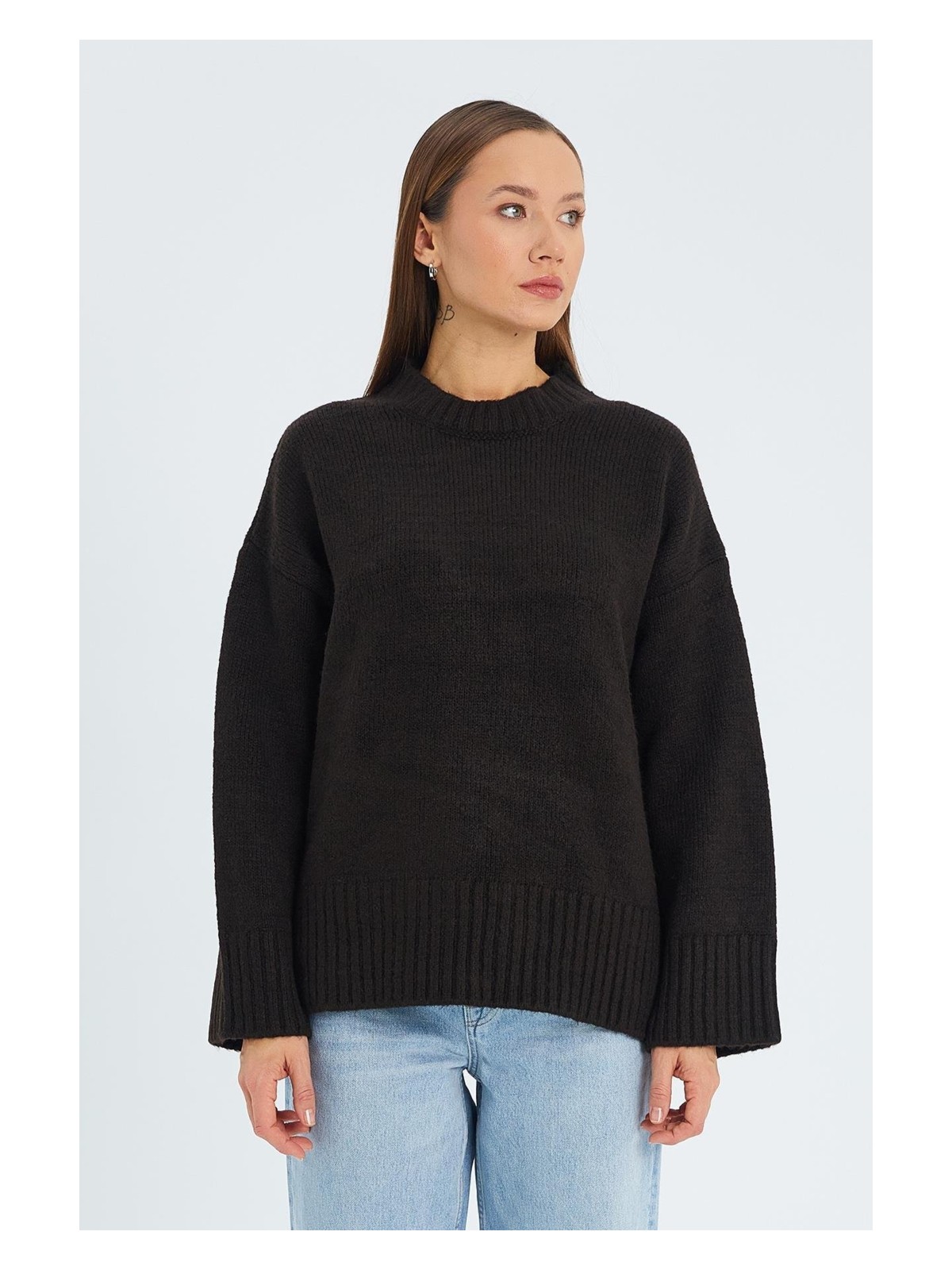 Mixray 6925 Kadın Geniş Kollu Yumuşak Dokulu Triko Kazak Siyah - Görsel 3