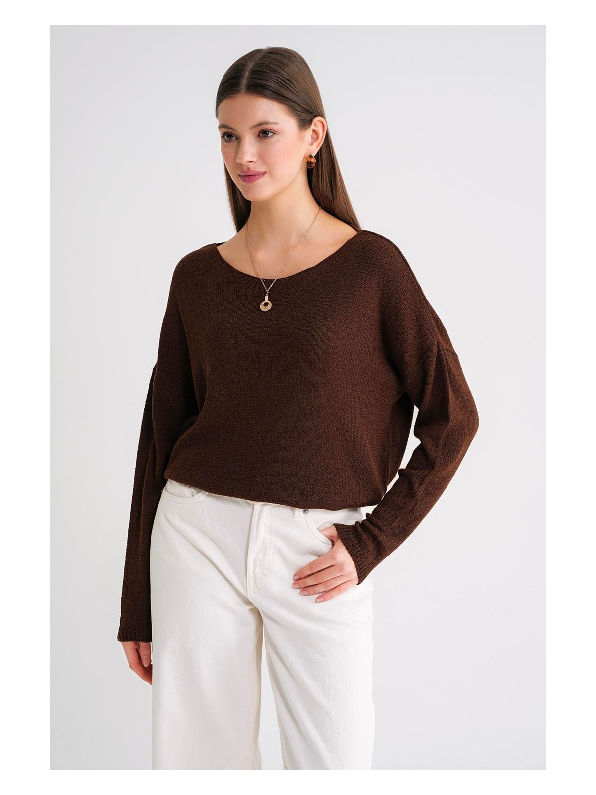 Mixray 6933 Kadın Kayık Yaka Ince Mevsimlik Triko Kazak Lila - Görsel 3