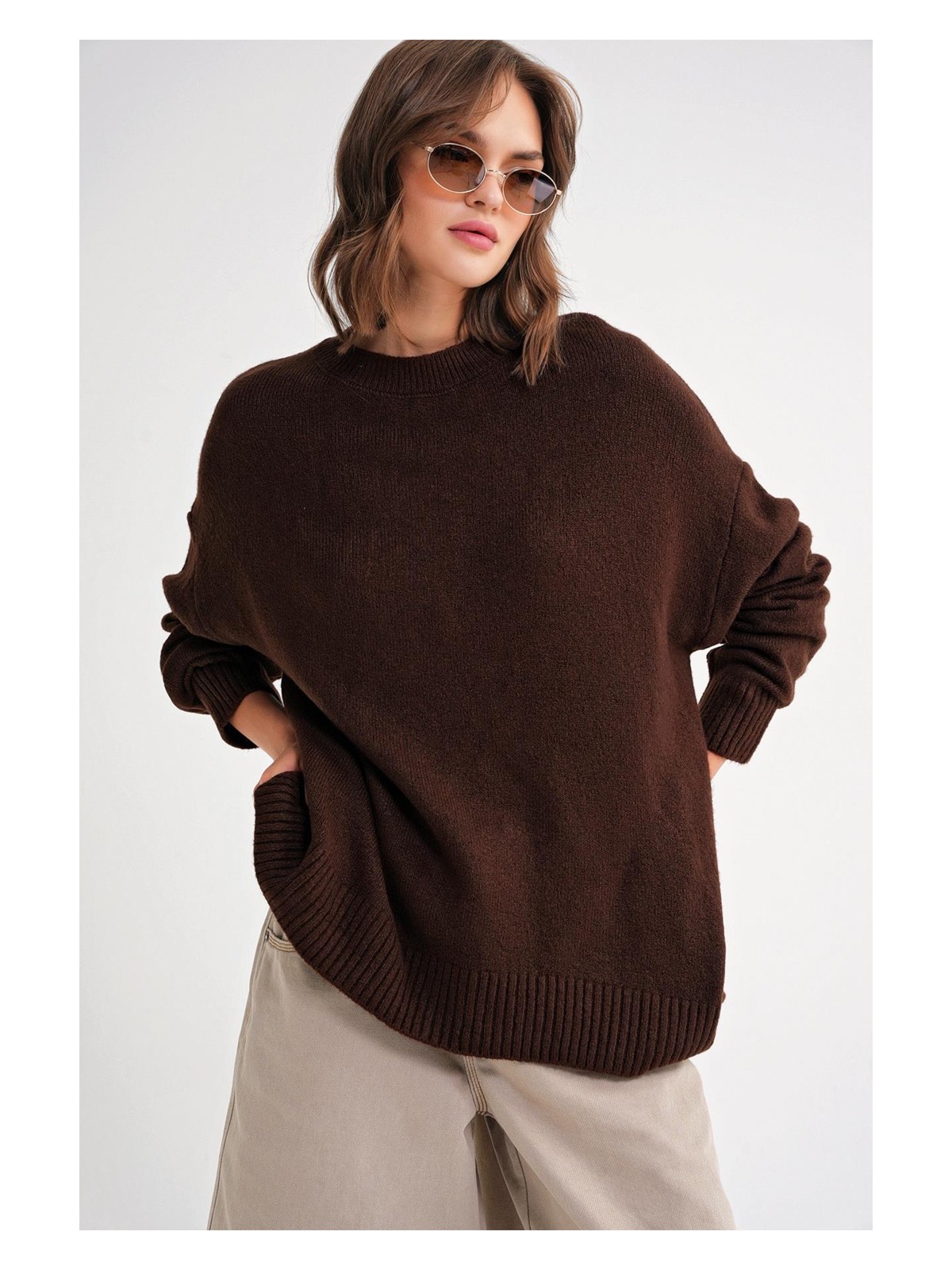 Mixray Kadın Oversize Salaş Yumuşak Dokulu Triko Kazak Bordo Bisiklet Yaka - Görsel 3