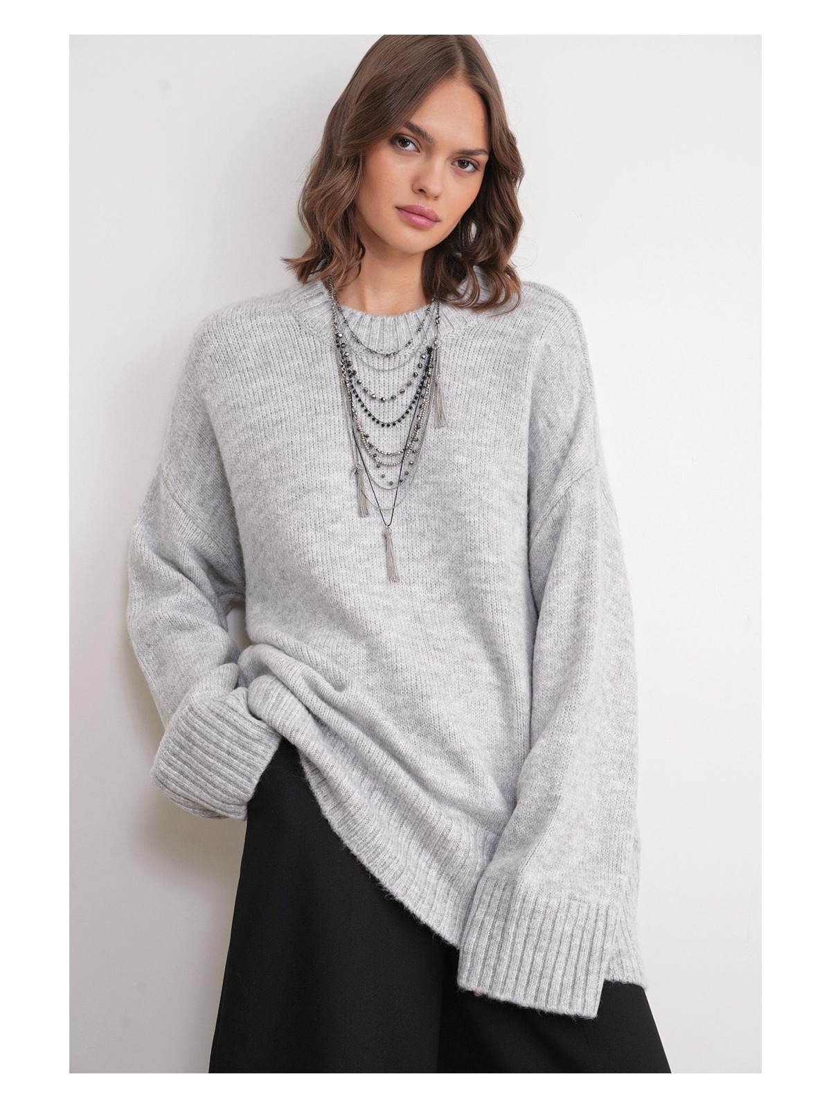 Mixray 6925 Kadın Geniş Kollu Yumuşak Dokulu Triko Kazak Siyah - Görsel 6