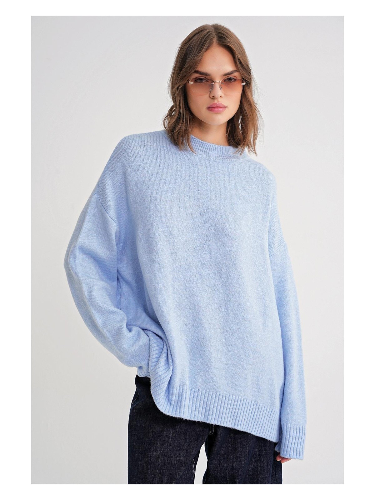 Mixray Kadın Oversize Salaş Yumuşak Dokulu Triko Kazak Bordo Bisiklet Yaka - Görsel 6