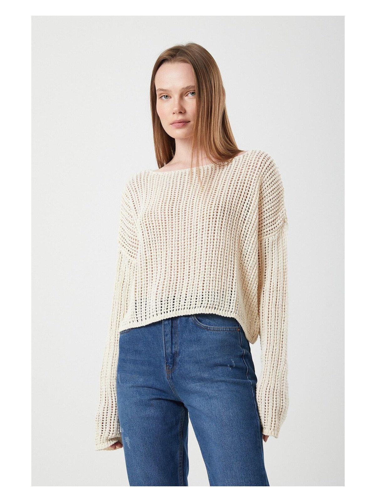 Mixray 6864 Kadın Ajurlu File Mevsimlik Triko Kazak Lacivert - Görsel 3