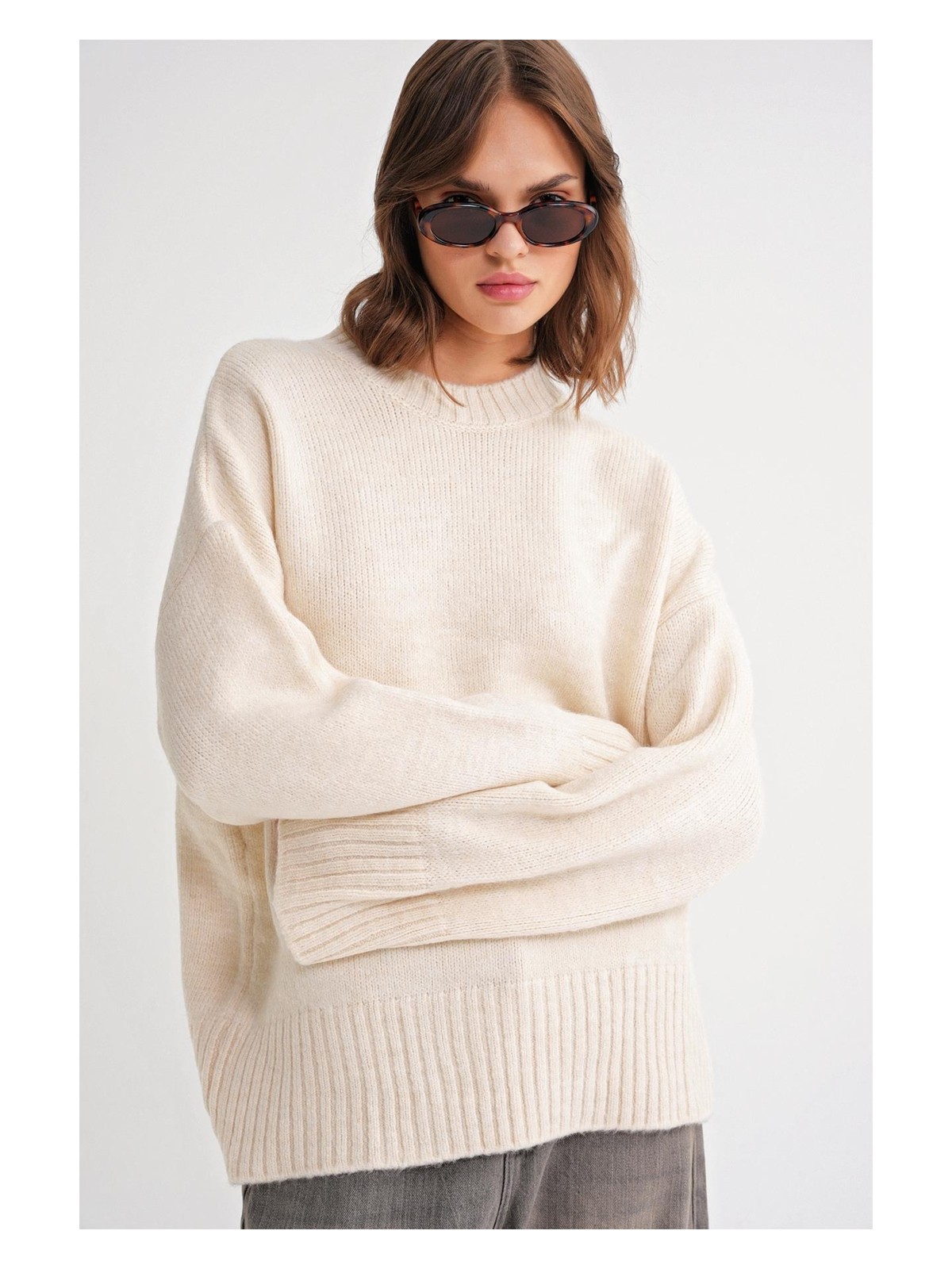 Mixray 6925 Kadın Geniş Kollu Yumuşak Dokulu Triko Kazak Siyah - Görsel 10