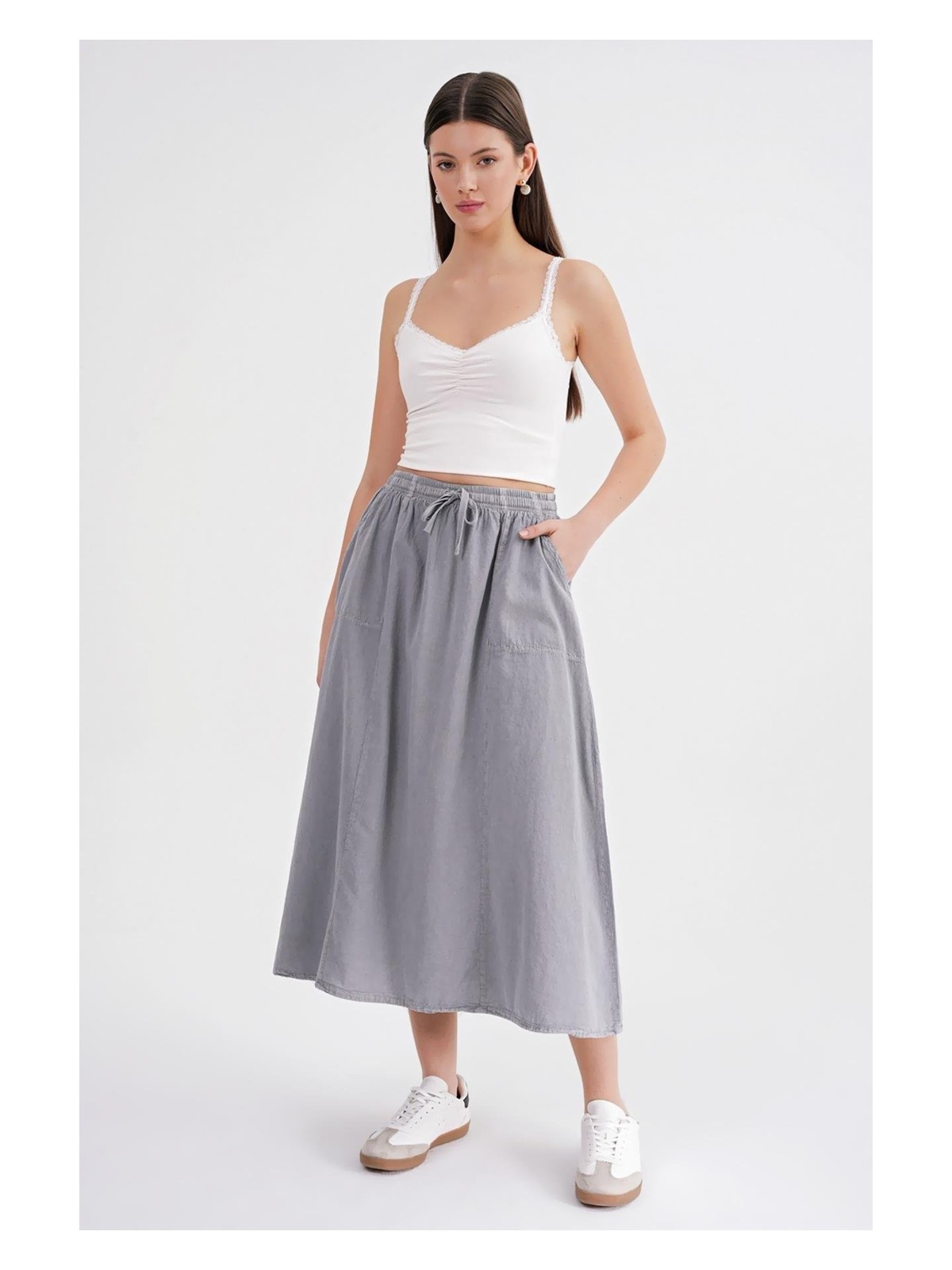 Mixray 4633 Kadın Yandan Cepli Parçalı Etek Bordo - Görsel 6