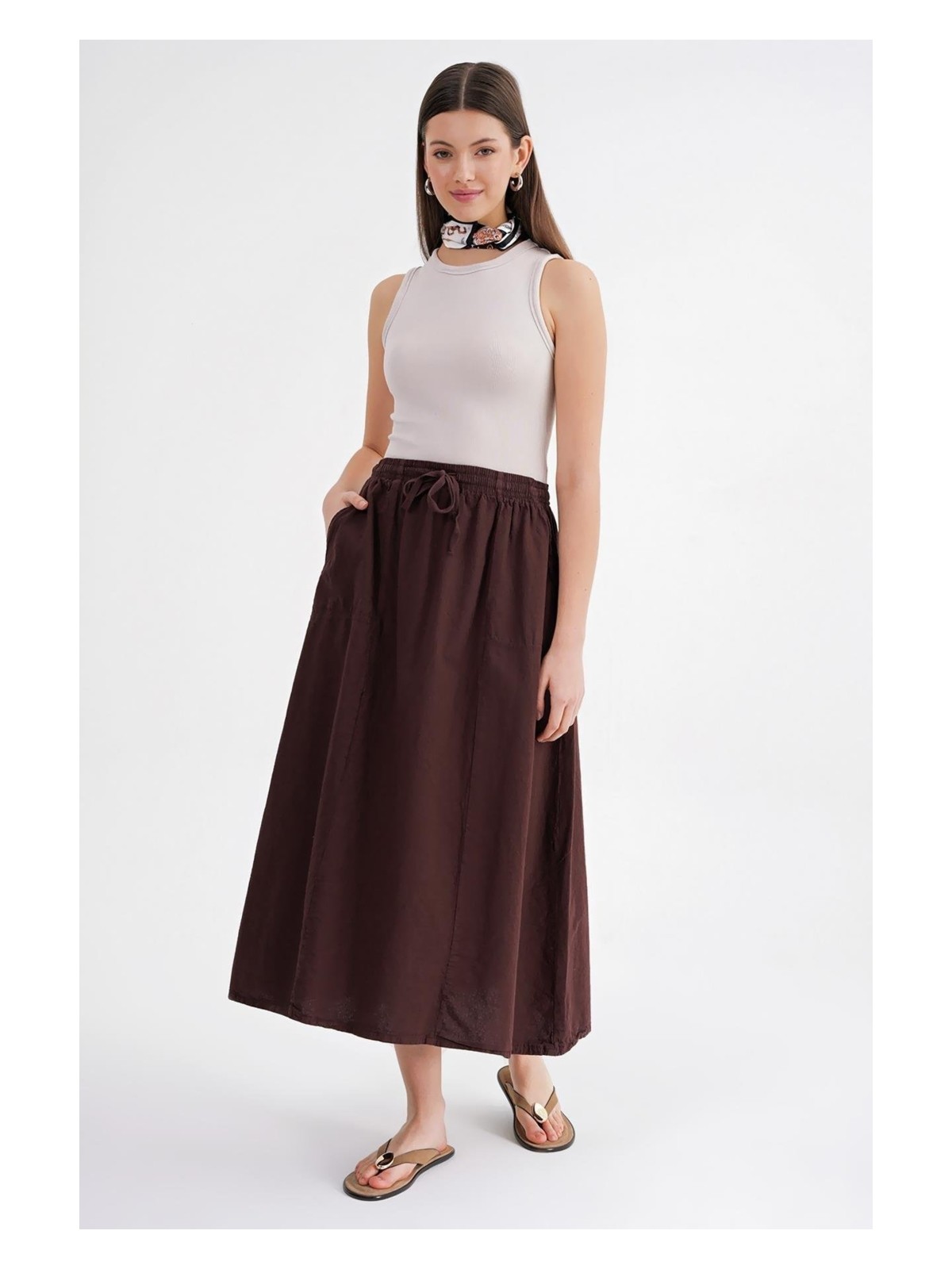 Mixray 4633 Kadın Yandan Cepli Parçalı Etek Antik Vizon - Görsel 7