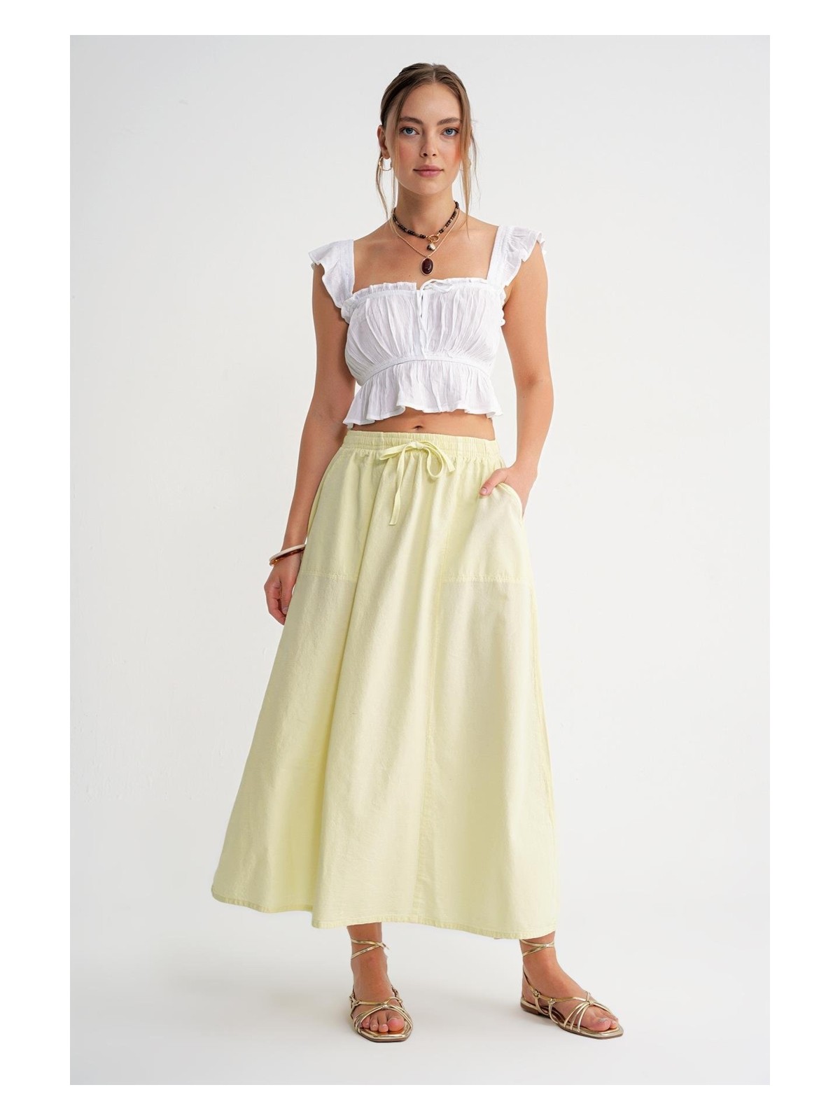 Mixray 4633 Kadın Yandan Cepli Parçalı Etek Bordo - Görsel 8