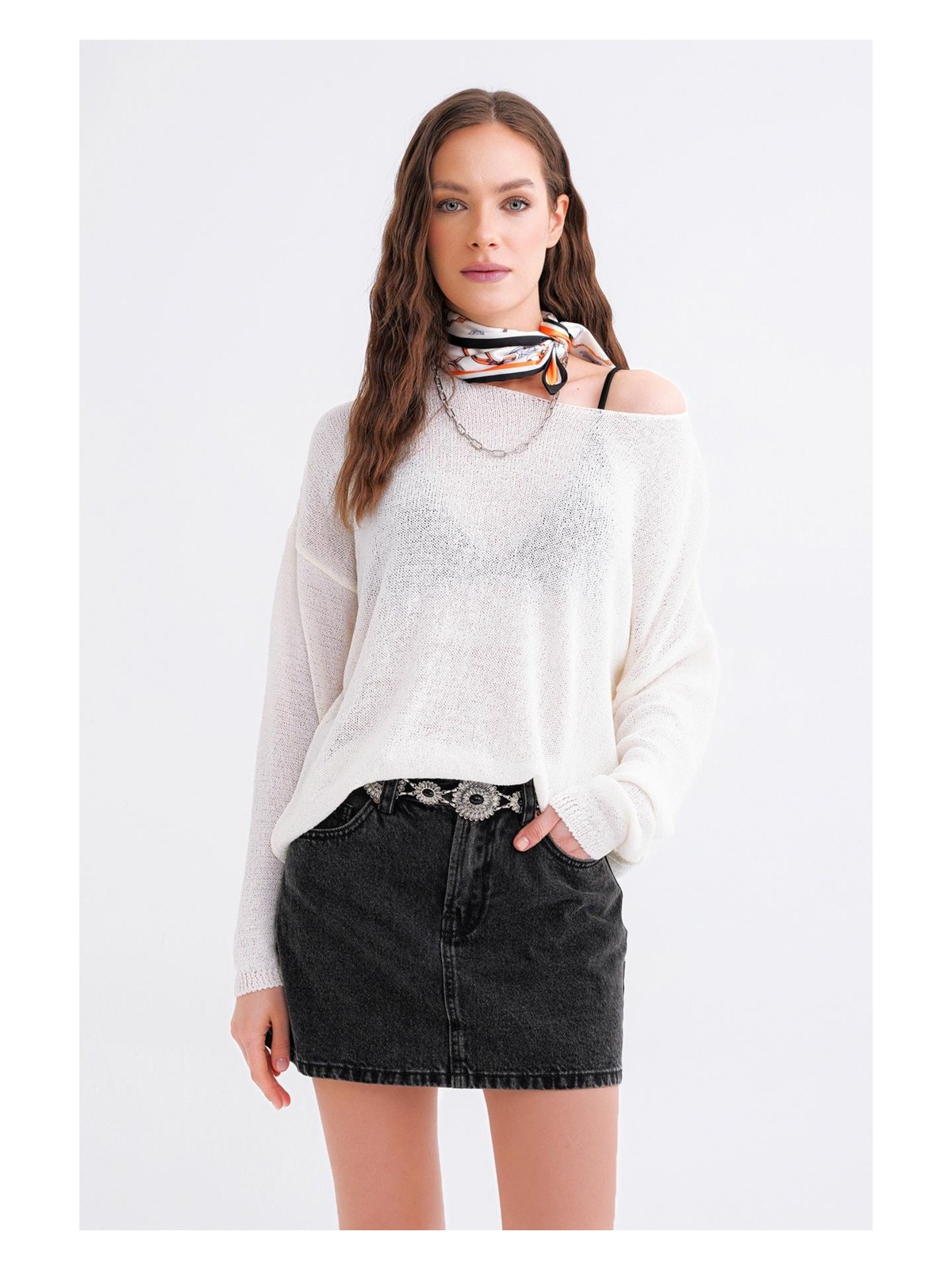 Mixray 6933 Kadın Kayık Yaka Ince Mevsimlik Triko Kazak Lila - Görsel 6