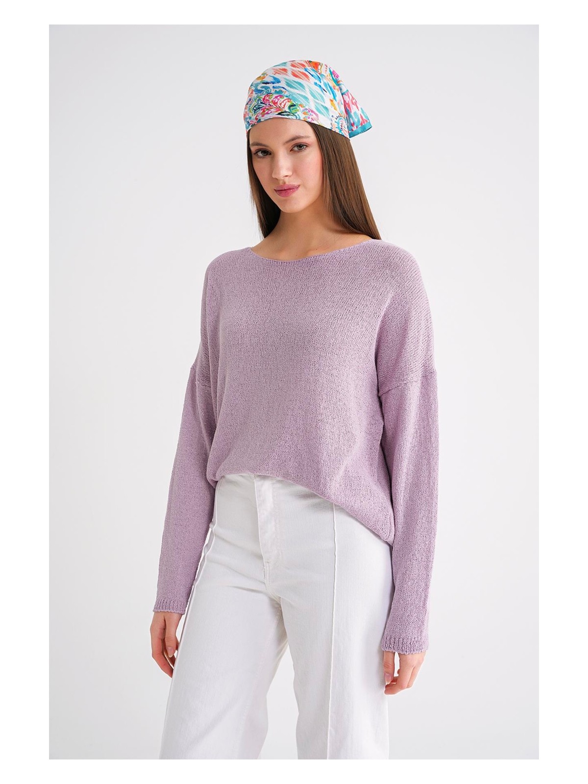 Mixray 6933 Kadın Kayık Yaka Ince Mevsimlik Triko Kazak Lila