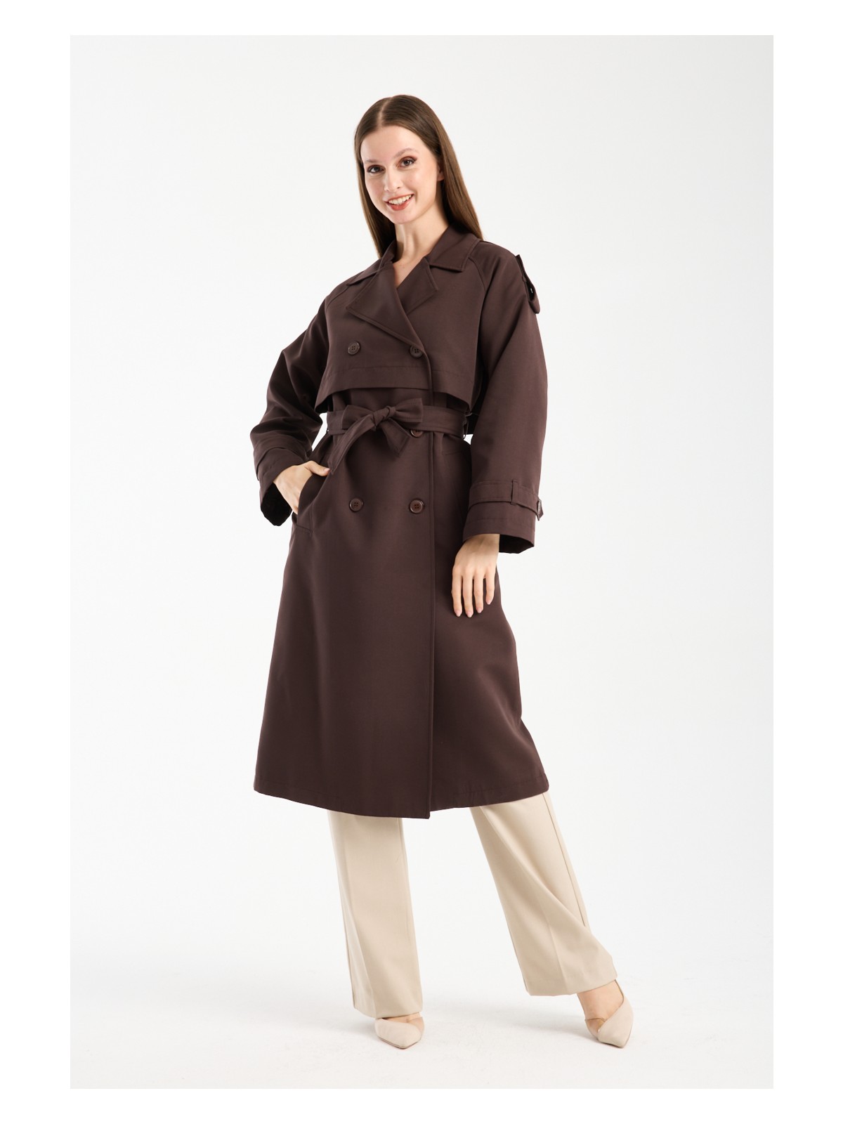 Bolivente Oversize Rüzgarlık Detaylı Trençkot - Görsel 9