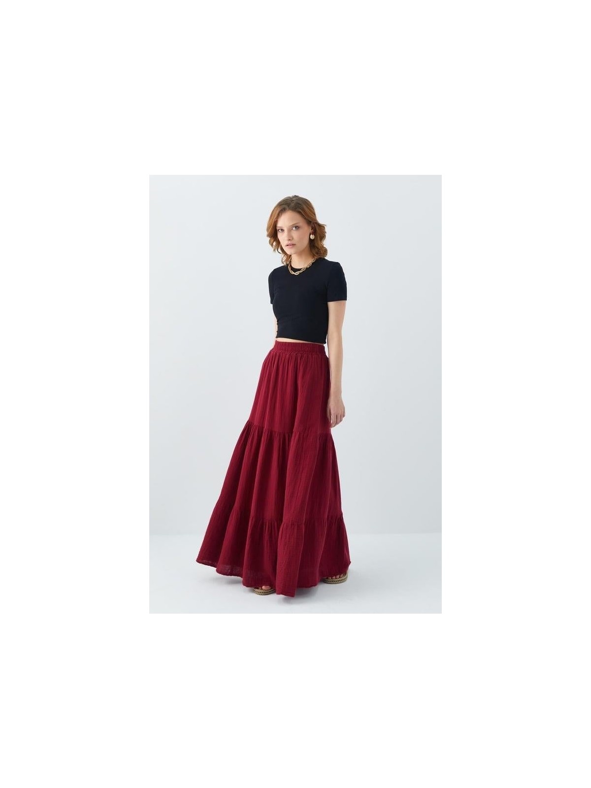 Mixray 4567 Kadın Fırfırlı Uzun Müslin Etek Bebe Mavi - Görsel 6