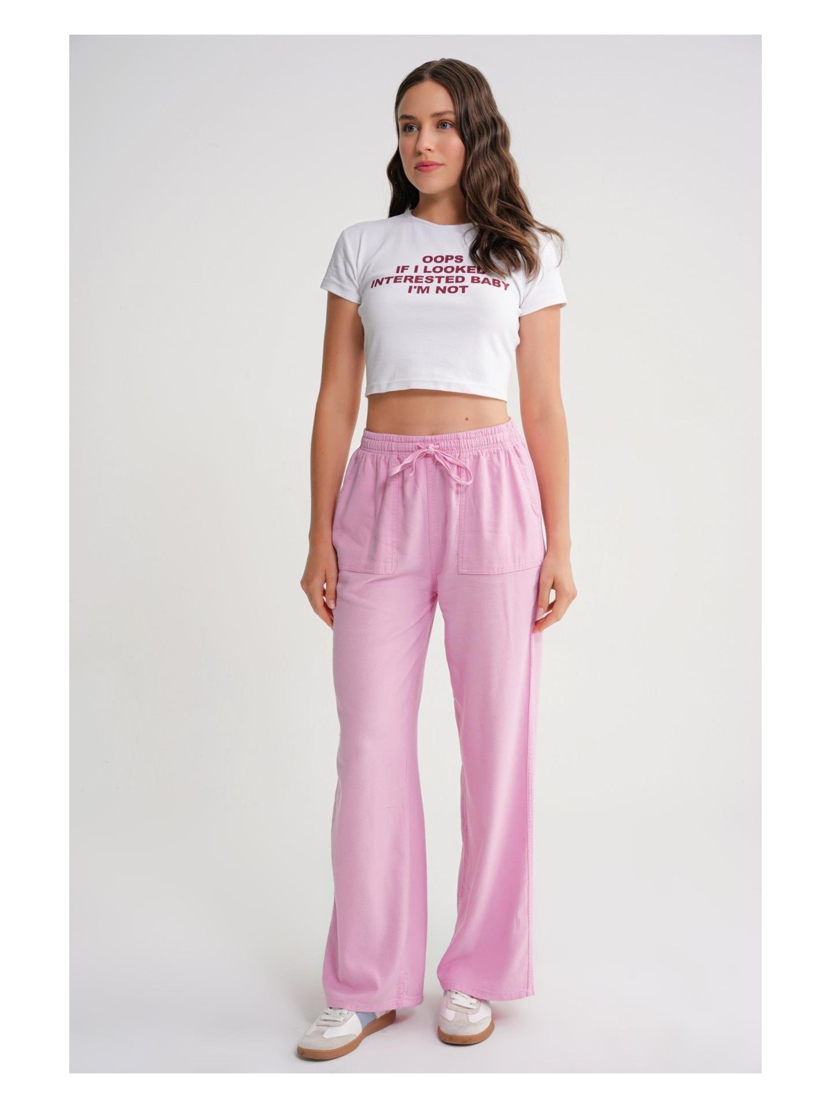 Mixray 4629 Kadın Bol Paça Yüksek Bel Viskon Palazzo Pantolon Taş - Görsel 5