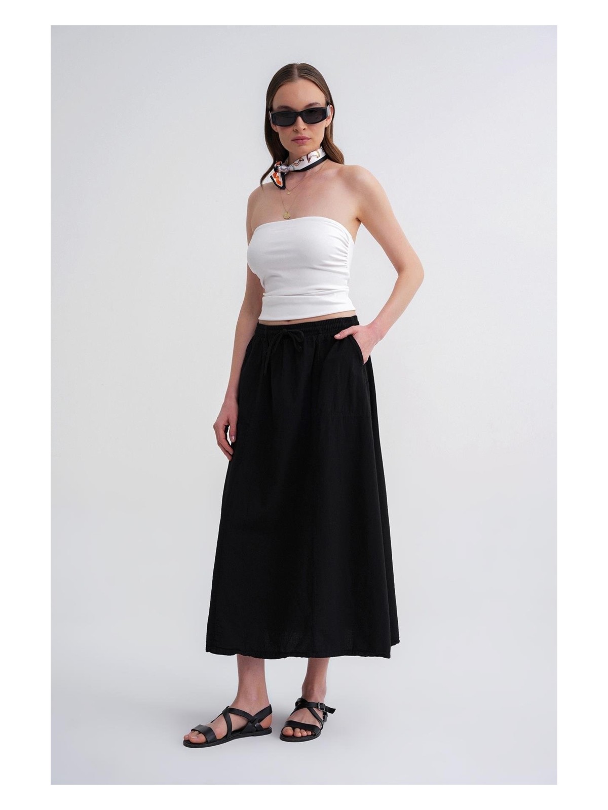 Mixray 4633 Kadın Yandan Cepli Parçalı Etek Antik Vizon - Görsel 9