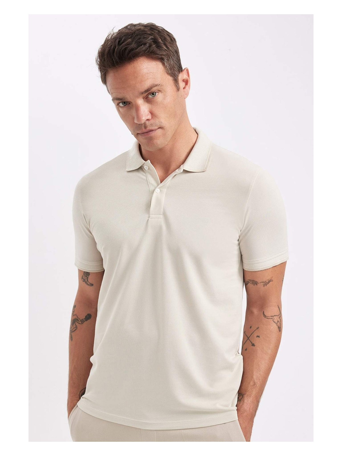DeFacto Slim Fit Dar Kesim Polo Yaka Kısa Kollu Pamuklu Tişört D0033AXNS - Görsel 8