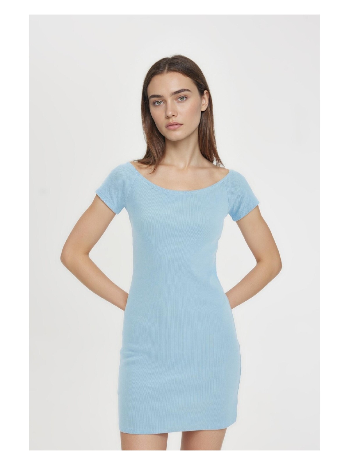 DeFacto Coool Bodycon Vücuda Oturan Kayık Yaka Basic Fitilli Kaşkorse Mini Elbise A7362AX24SM - Görsel 7