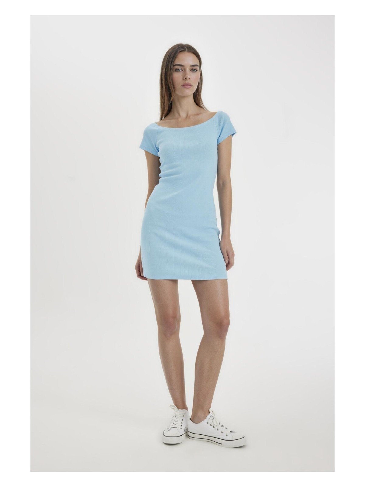 DeFacto Coool Bodycon Vücuda Oturan Kayık Yaka Basic Fitilli Kaşkorse Mini Elbise A7362AX24SM - Görsel 8