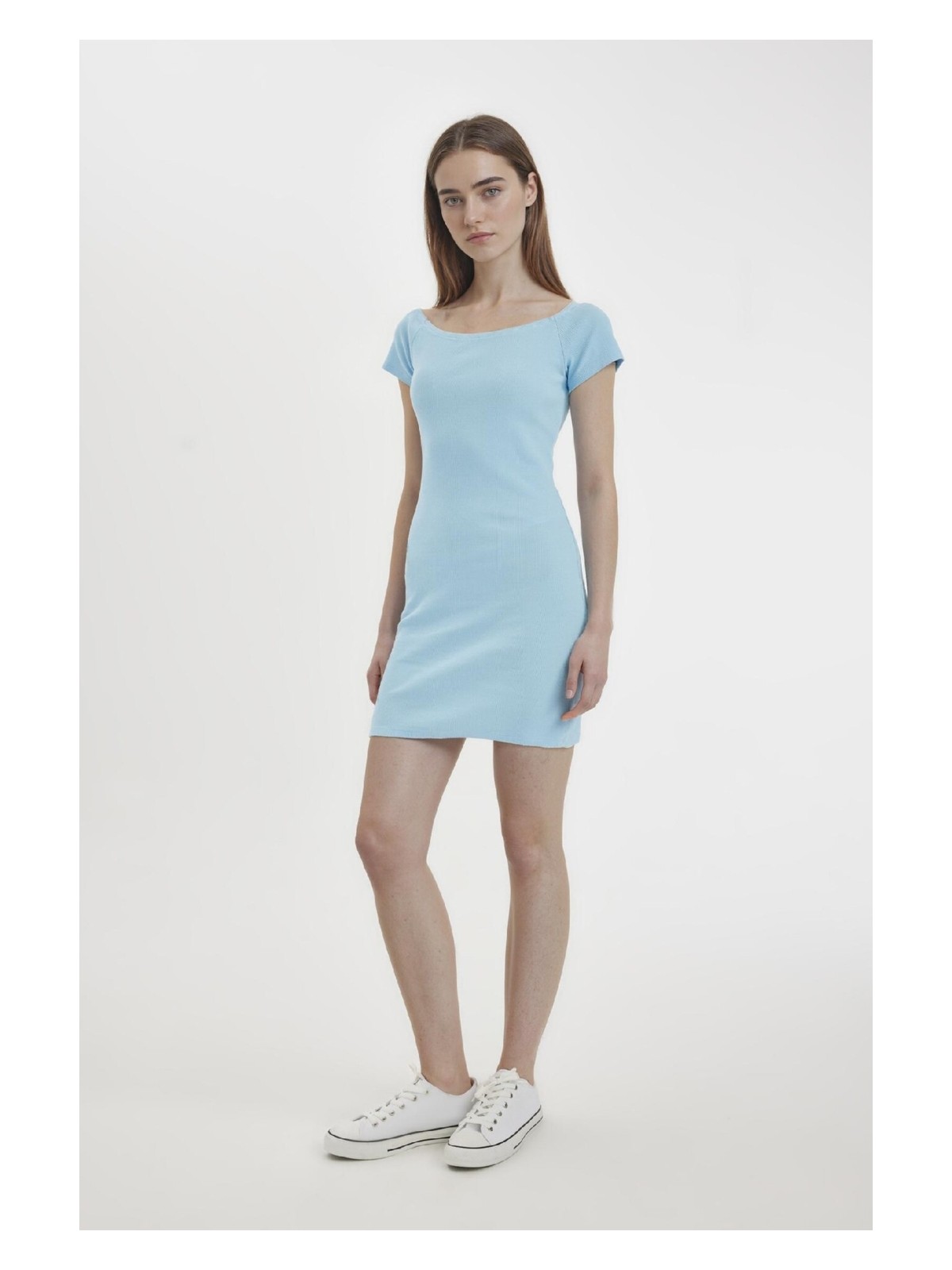 DeFacto Coool Bodycon Vücuda Oturan Kayık Yaka Basic Fitilli Kaşkorse Mini Elbise A7362AX24SM - Görsel 9