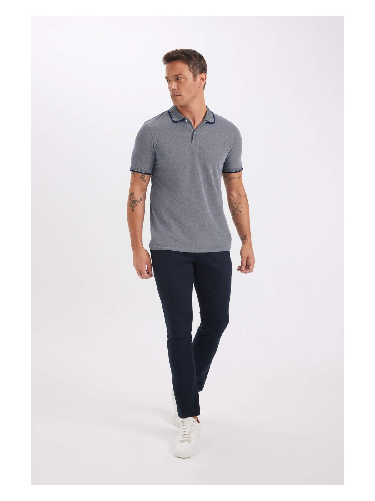 DeFacto Slim Fit Dar Kesim Polo Yaka Kısa Kollu Pamuklu Tişört D0033AXNS - Görsel 8