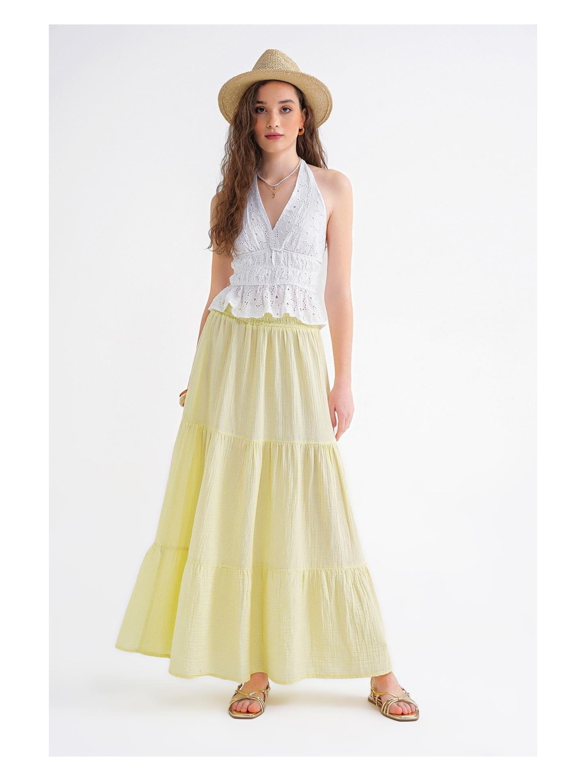 Mixray 4567 Kadın Fırfırlı Uzun Müslin Etek Bebe Mavi - Görsel 5