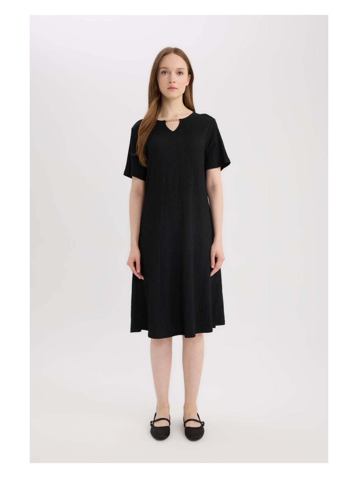 DeFacto Apaş Yaka Basic Bürümcük Midi Yazlık Elbise D3834AX25SM - Görsel 8