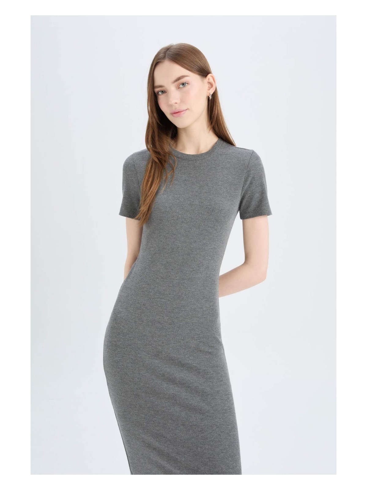 DeFacto Bodycon Vücudu Saran Basic Fitilli Kaşkorse Midi Elbise E6926AX25SP - Görsel 10