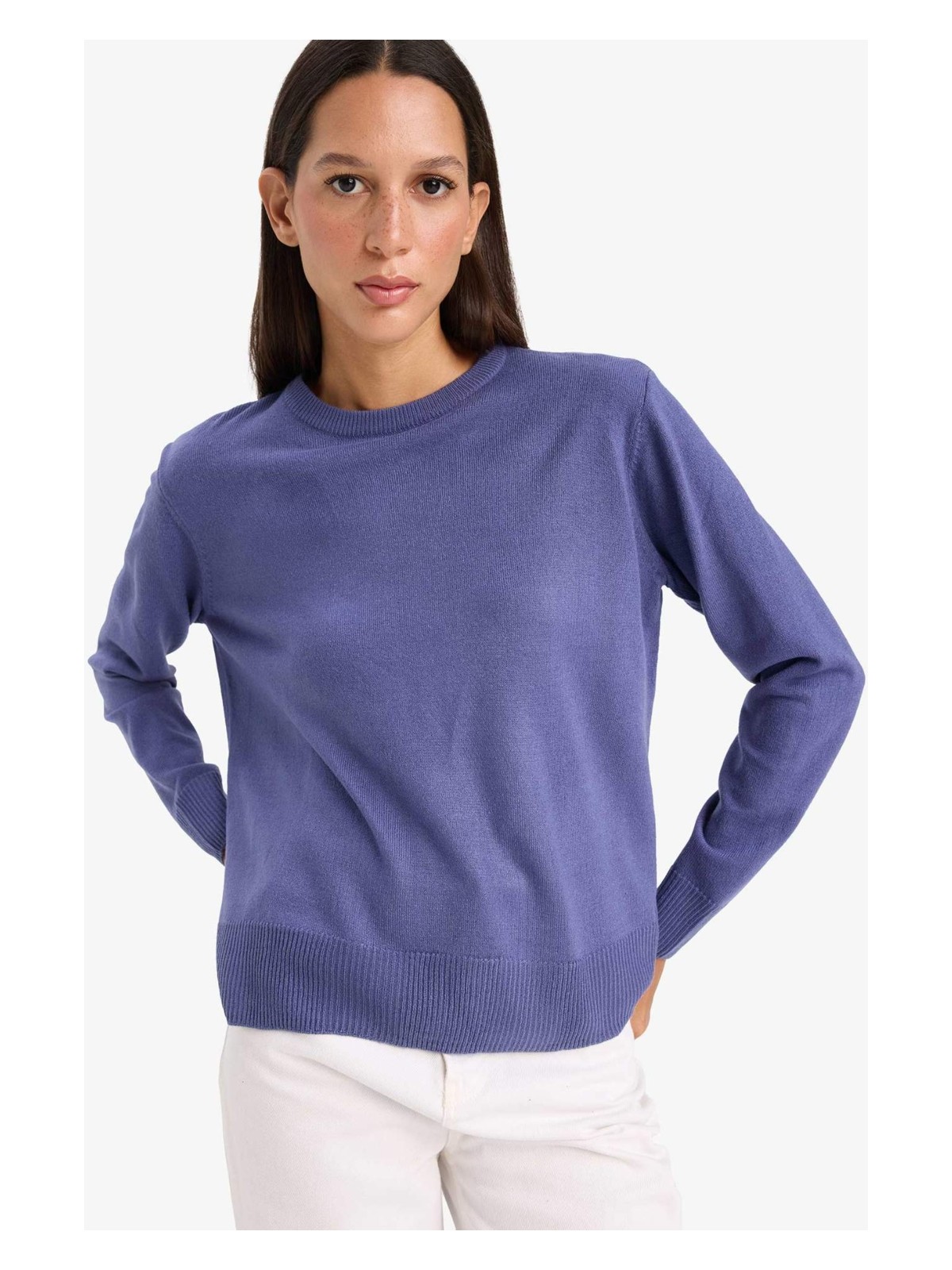 DeFacto Regular Fit Yumuşak Dokulu Bisiklet Yaka Basic Triko Kazak C0058AX25WN - Görsel 8