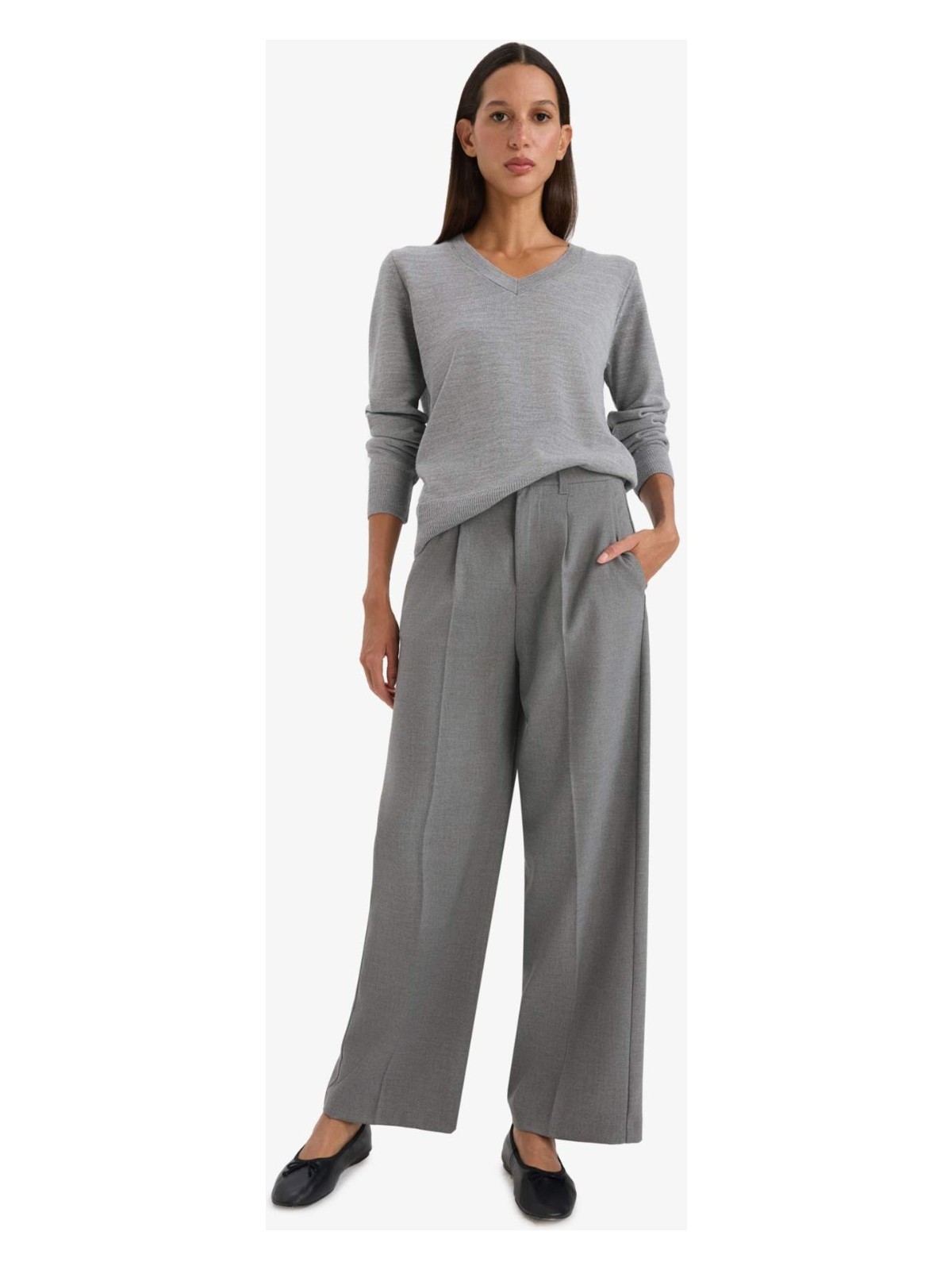 DeFacto Relax Fit V Yaka Triko Kazak C4024AX25WN - Görsel 7